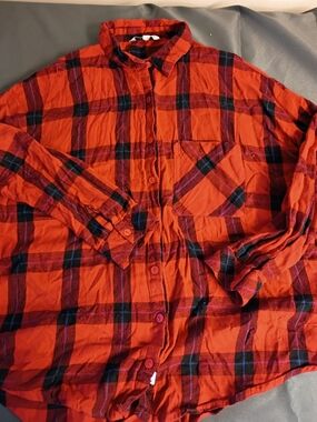 Women's Red Plaid Button-Up Shirt
